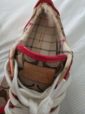 Coach Women's Brown Signature Canvas Sneaker with Pink Trim